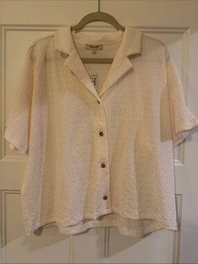 Madewell Cream Textured Short-Sleeve Button-Down Shirt